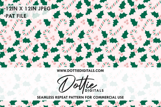 Holly and Candy Canes Repeat Seamless Pattern
