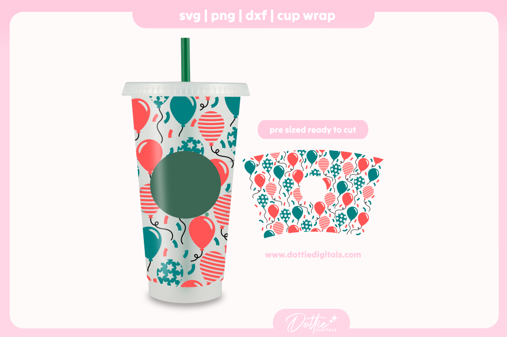 American Flag Balloons America 4th of July Independence Day 24oz Starbucks Cold Cup SVG PNG