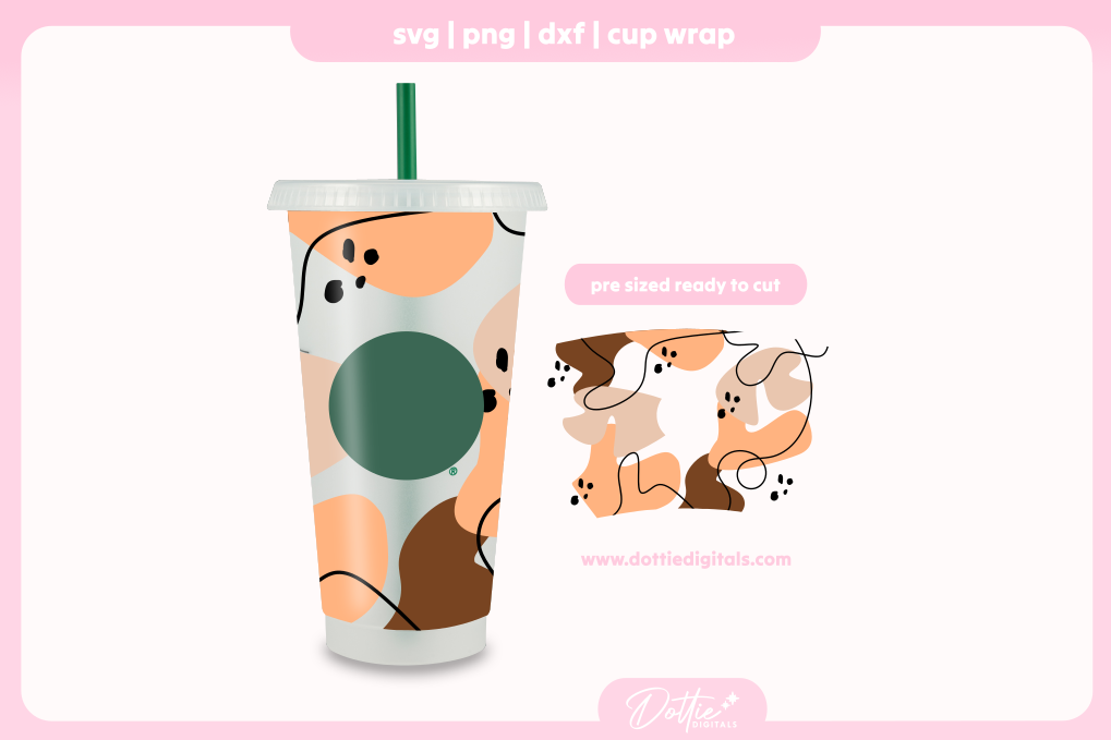 Abstract Pattern Boho Minimal Paint Design 24oz Starbucks Cold Cup SVG PNG