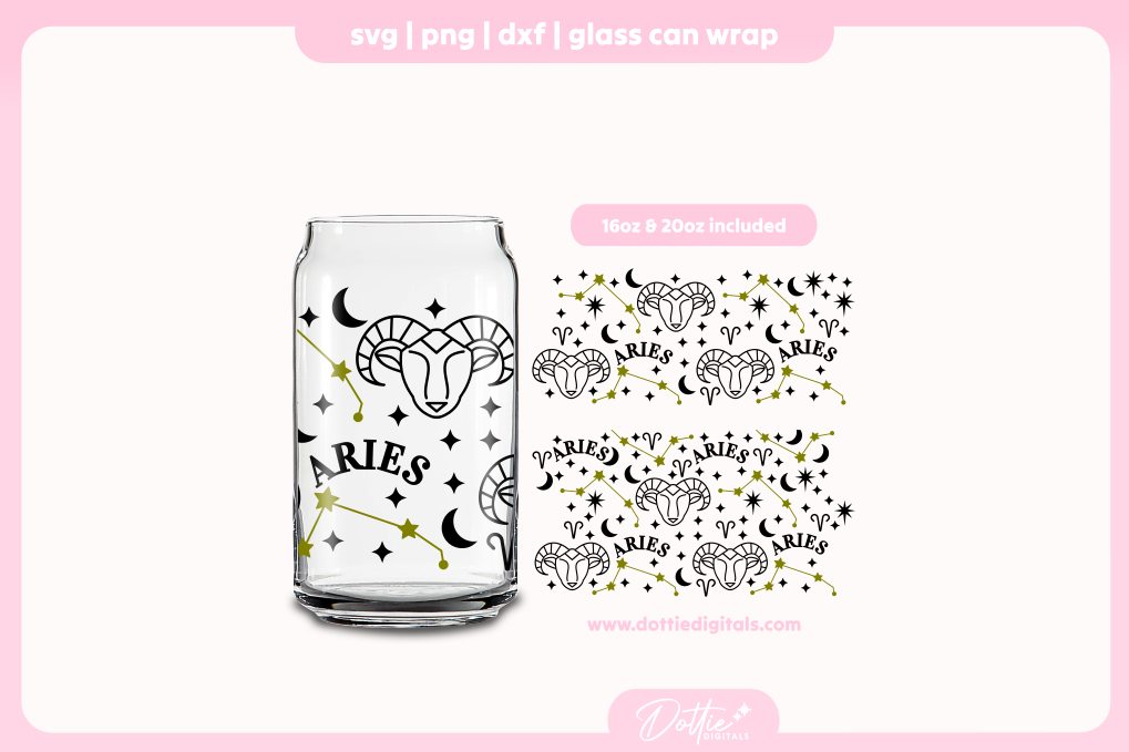 Aries 16oz & 20oz Libbey Glass Can Bundle SVG PNG