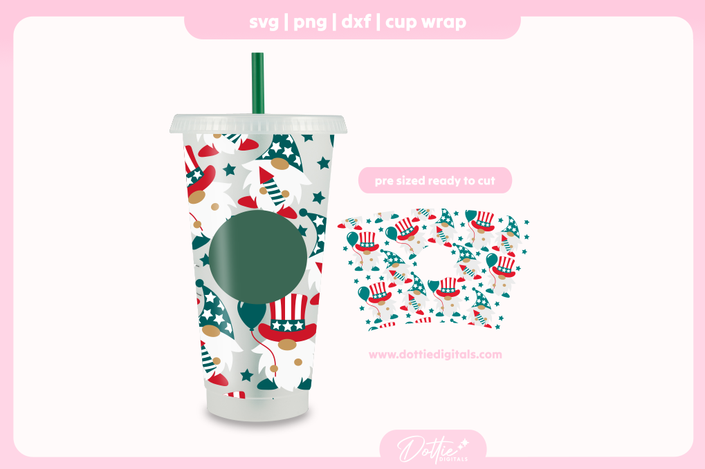 American Gonks America 4th of July Gnomes Independence Day 24oz Starbucks Cold Cup SVG PNG
