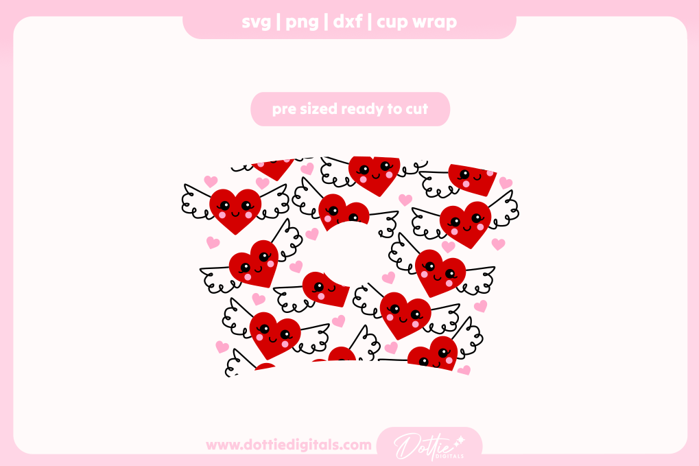 Angel Hearts Valentines Cute Love Heart Winged 24oz Starbucks Cold Cup SVG PNG