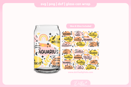 Aquarius Star Sign Affirmations 16oz & 20oz Libbey Glass Can Bundle SVG PNG
