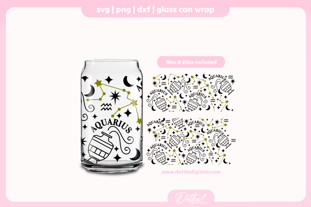Aquarius 16oz & 20oz Libbey Glass Can Bundle SVG PNG