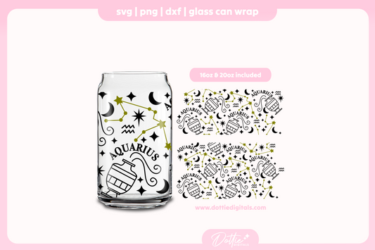 Aquarius 16oz & 20oz Libbey Glass Can Bundle SVG PNG