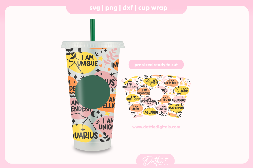 Aquarius Star Sign Affirmations 24oz Starbucks Cold Cup SVG PNG