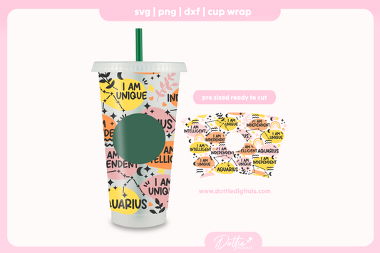 Aquarius Star Sign Affirmations 24oz Starbucks Cold Cup SVG PNG