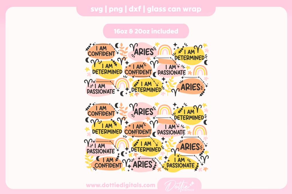 Aries Star Sign Affirmations 16oz & 20oz Libbey Glass Can Bundle SVG PNG