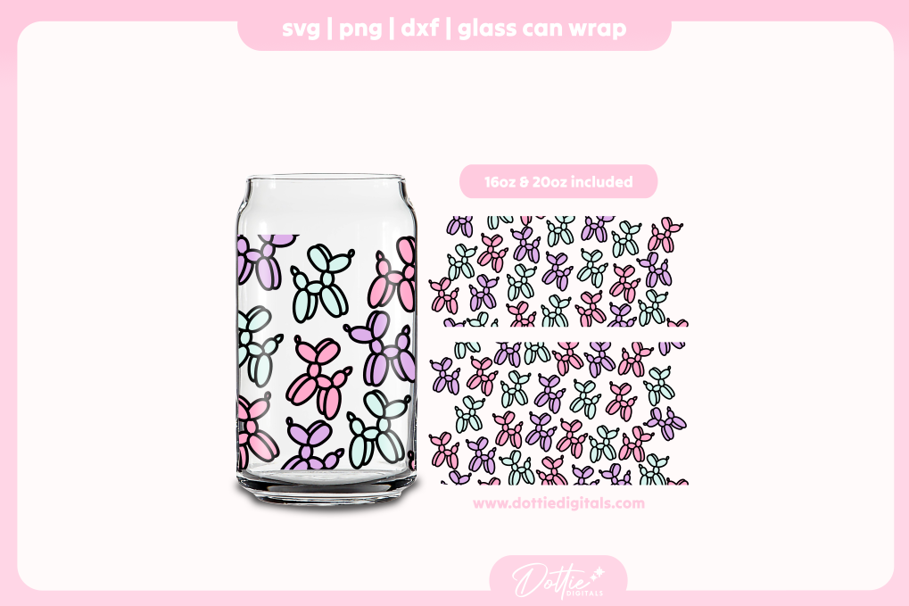 Balloon Dogs 16oz & 20oz Libbey Glass Can Bundle SVG PNG