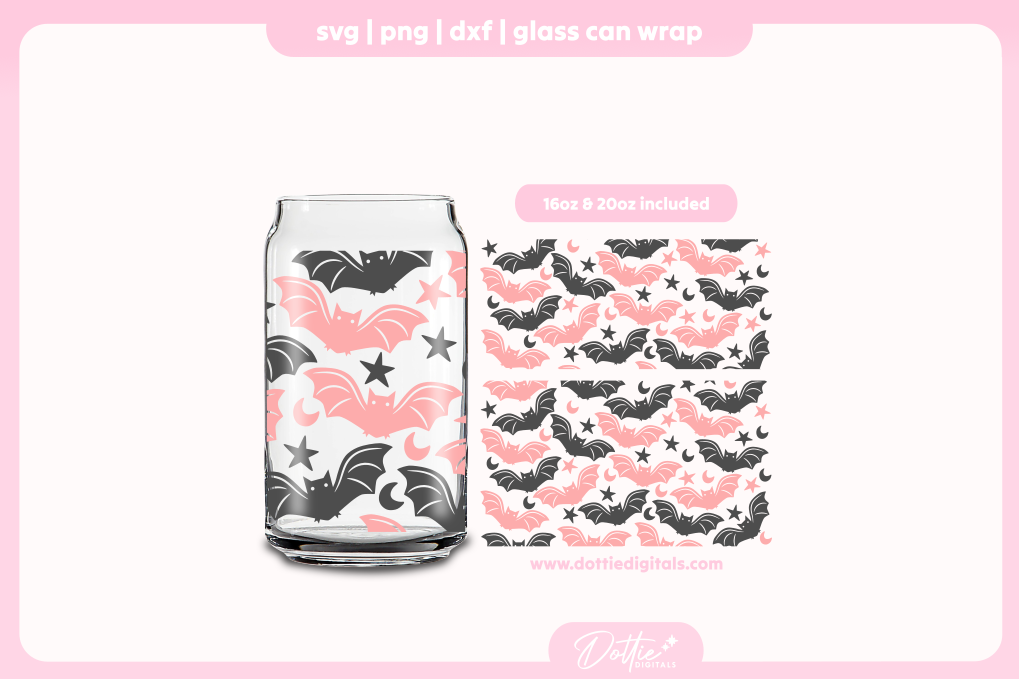 Spooky Night Time Little Bats Halloween 16oz & 20oz Libbey Glass Can Bundle SVG PNG