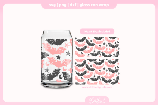 Spooky Night Time Little Bats Halloween 16oz & 20oz Libbey Glass Can Bundle SVG PNG