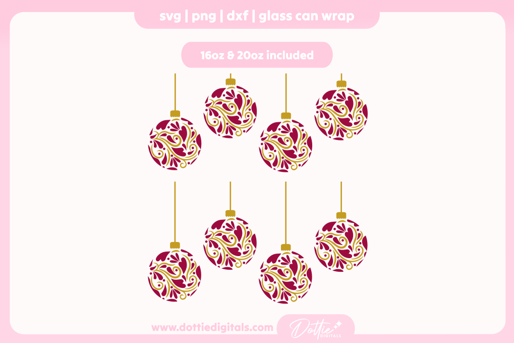 Ornate Christmas Baubles 16oz & 20oz Libbey Glass Can Bundle SVG PNG