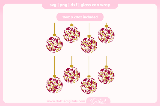 Ornate Christmas Baubles 16oz & 20oz Libbey Glass Can Bundle SVG PNG