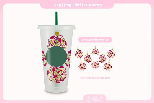 Ornate Christmas Baubles Festive Holiday 24oz Starbucks Cold Cup SVG PNG