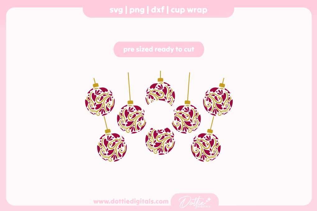 Ornate Christmas Baubles Festive Holiday 24oz Starbucks Cold Cup SVG PNG