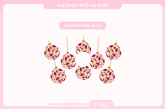 Ornate Christmas Baubles Festive Holiday 24oz Starbucks Cold Cup SVG PNG