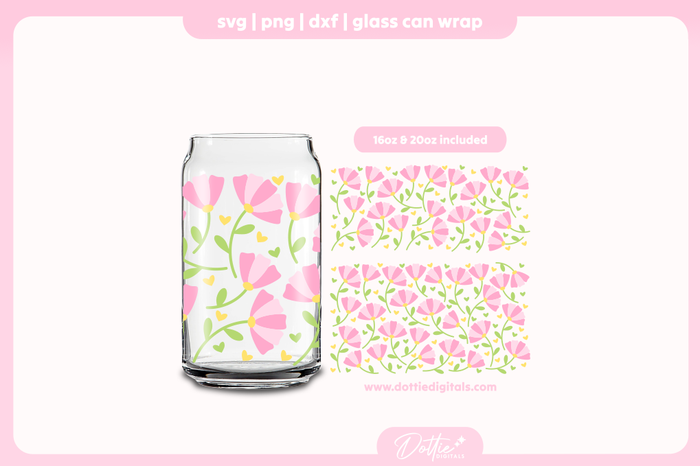 Cute Flowers 16oz & 20oz Libbey Glass Can Bundle SVG PNG
