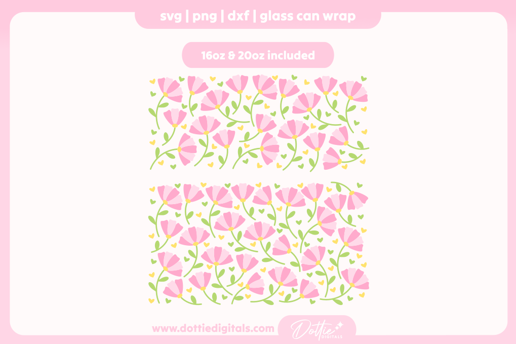 Cute Flowers 16oz & 20oz Libbey Glass Can Bundle SVG PNG