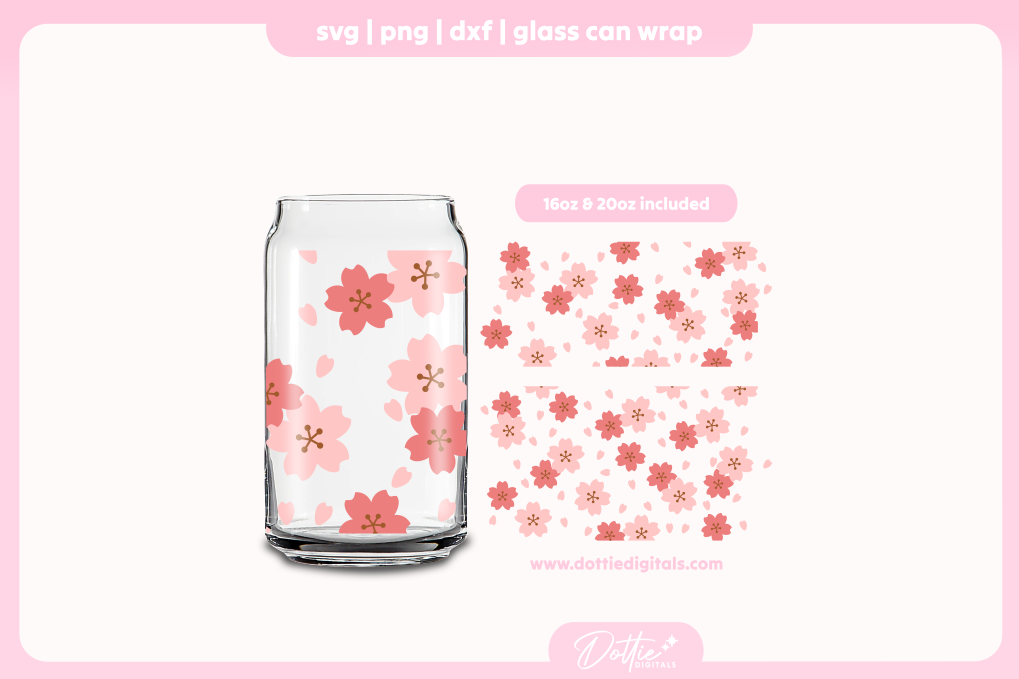 Cherry Blossom 16oz & 20oz Libbey Glass Can Bundle SVG PNG