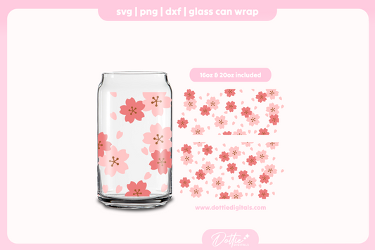 Cherry Blossom 16oz & 20oz Libbey Glass Can Bundle SVG PNG