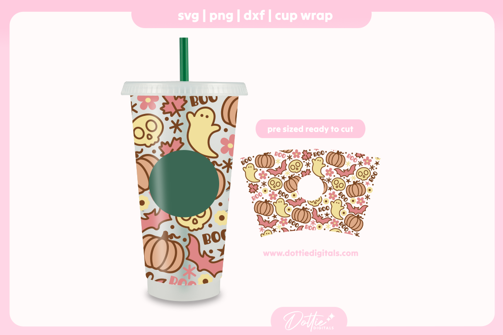 Halloween Spooky Boho Boo Halloween 24oz Starbucks Cold Cup SVG PNG