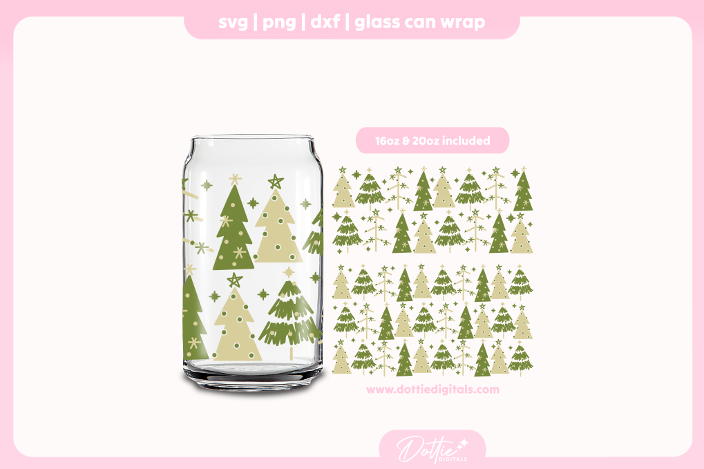 Boho Christmas Trees 16oz & 20oz Libbey Glass Can Bundle SVG PNG