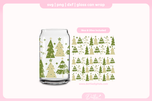 Boho Christmas Trees 16oz & 20oz Libbey Glass Can Bundle SVG PNG