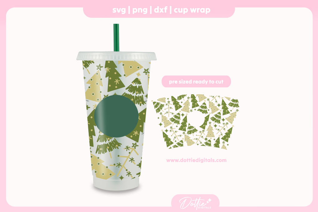 Boho Christmas Trees 24oz Starbucks Cold Cup SVG PNG