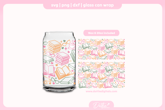 Books 16oz & 20oz Libbey Glass Can Bundle SVG PNG