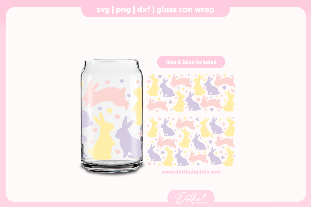 Pretty Bunnies 16oz & 20oz Libbey Glass Can Bundle SVG PNG