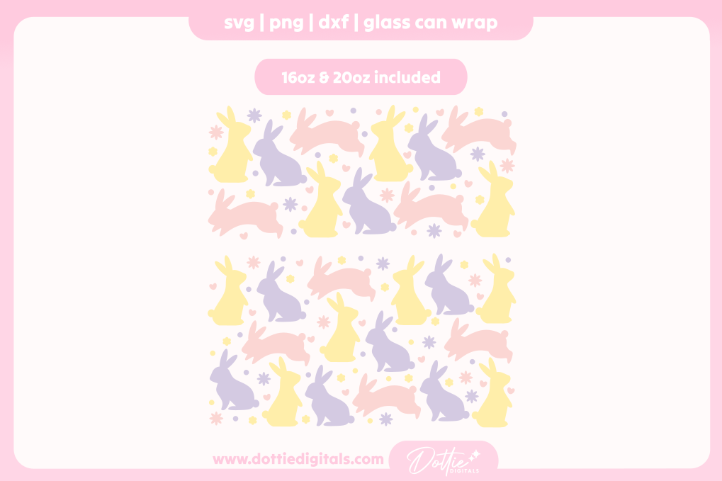 Pretty Bunnies 16oz & 20oz Libbey Glass Can Bundle SVG PNG