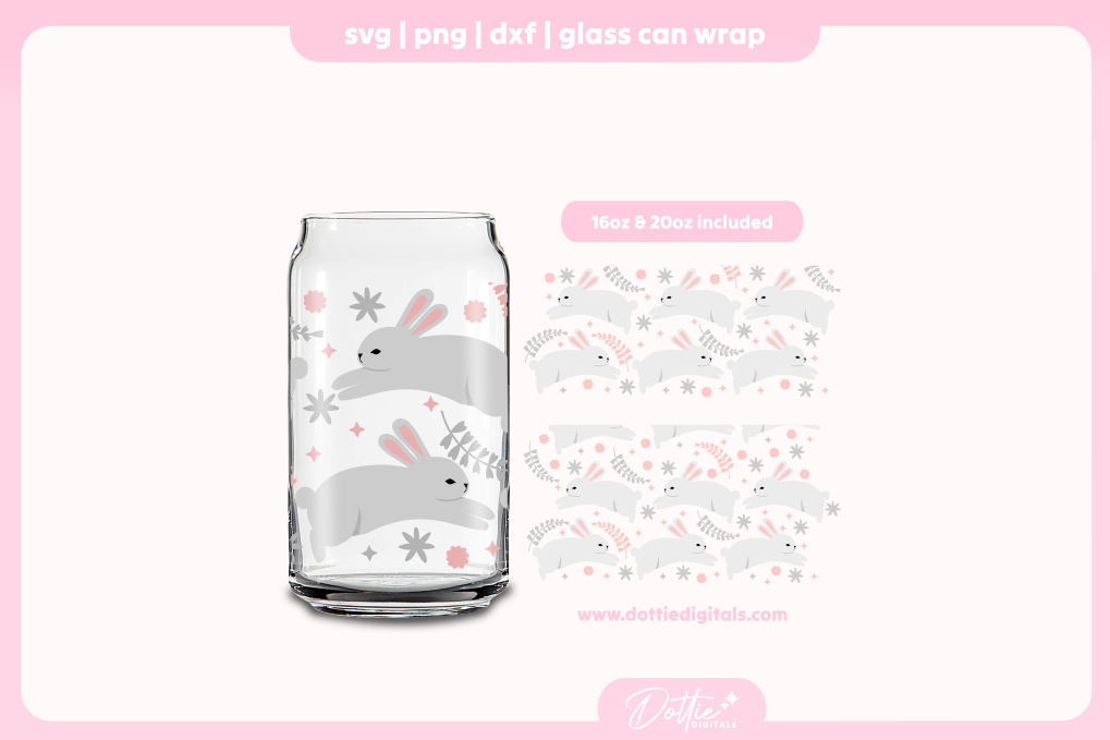 Pretty Bunnies 16oz & 20oz Libbey Glass Can Bundle SVG PNG