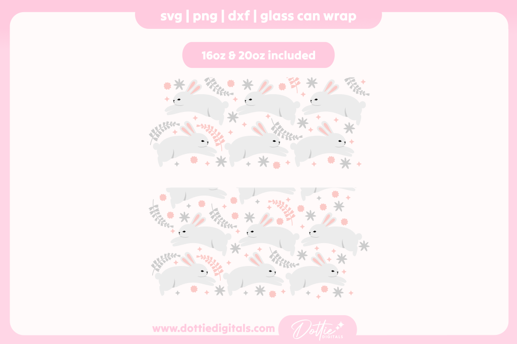 Pretty Bunnies 16oz & 20oz Libbey Glass Can Bundle SVG PNG