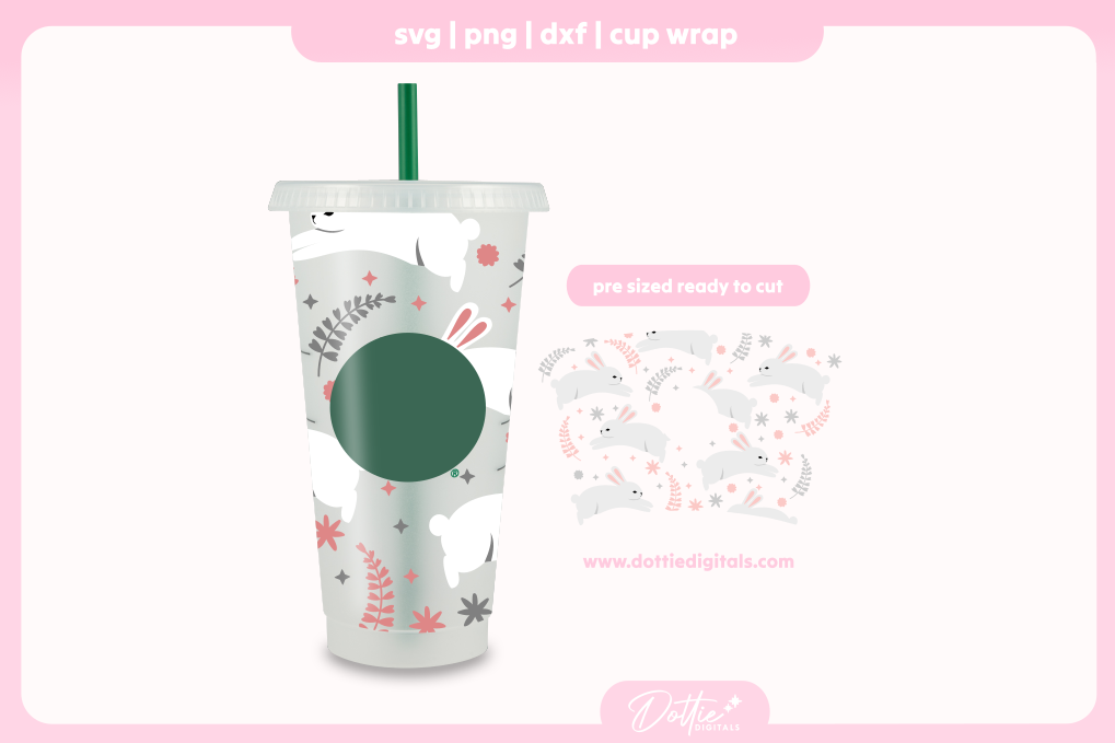 Pretty Bunnies Easter Bunny Cute Rabbit Spring 24oz Starbucks Cold Cup SVG PNG