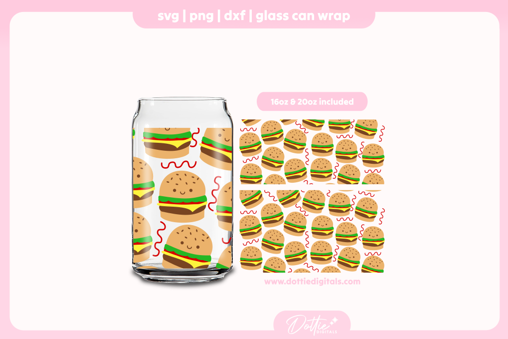 Hamburgers 16oz & 20oz Libbey Glass Can Bundle SVG PNG