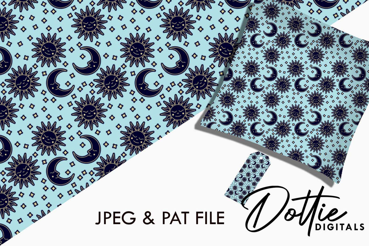Blue Sun And Moon Repeat Seamless Pattern