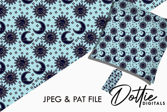 Blue Sun And Moon Repeat Seamless Pattern
