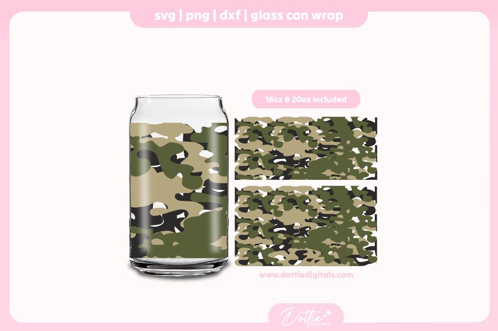 Camo Print 16oz & 20oz Libbey Glass Can Bundle SVG PNG