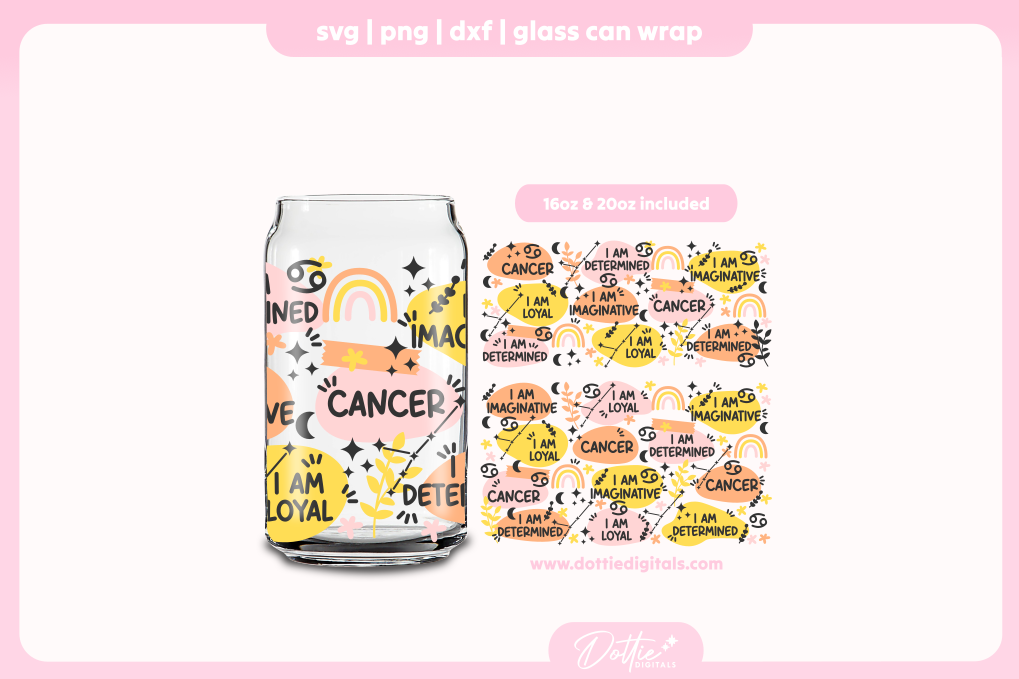 Cancer Star Sign Affirmations 16oz & 20oz Libbey Glass Can Bundle SVG PNG