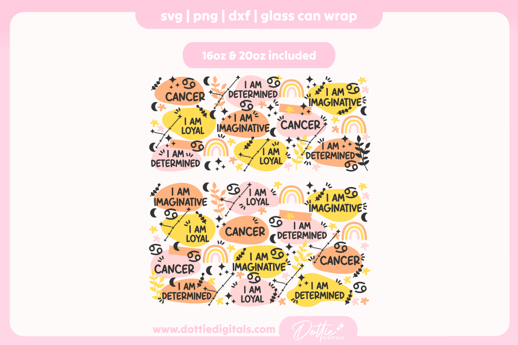 Cancer Star Sign Affirmations 16oz & 20oz Libbey Glass Can Bundle SVG PNG