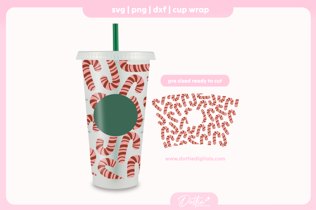 Christmas Candy Canes 24oz Starbucks Cold Cup SVG PNG