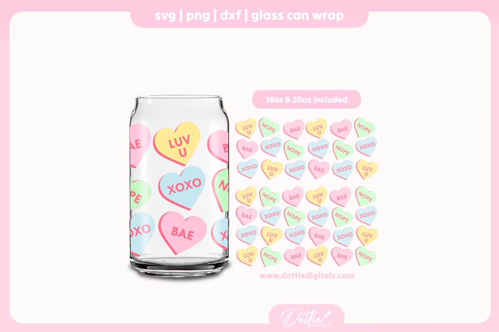 Conversation Hearts 16oz & 20oz Libbey Glass Can Bundle SVG PNG