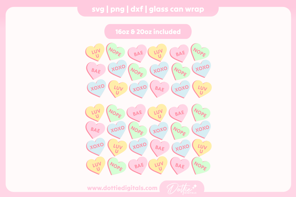 Conversation Hearts 16oz & 20oz Libbey Glass Can Bundle SVG PNG