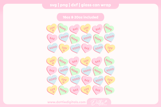 Conversation Hearts 16oz & 20oz Libbey Glass Can Bundle SVG PNG