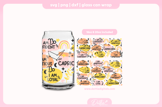 Capricorn Star Sign Affirmations 16oz & 20oz Libbey Glass Can Bundle SVG PNG