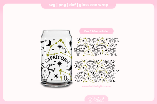Capricorn 16oz & 20oz Libbey Glass Can Bundle SVG PNG