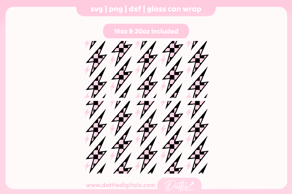 Checked Lightning Bolts 16oz & 20oz Libbey Glass Can Bundle SVG PNG