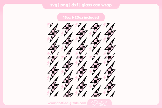 Checked Lightning Bolts 16oz & 20oz Libbey Glass Can Bundle SVG PNG