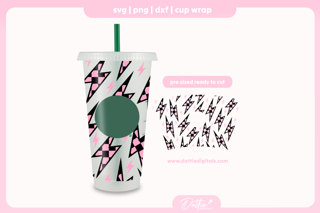 Checked Lightning Bolts Flash of Lightning 24oz Starbucks Cold Cup SVG PNG