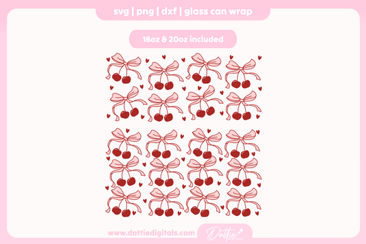 Valentine's Day Cherry Bows 16oz & 20oz Libbey Glass Can Bundle SVG PNG
